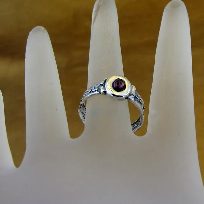Hadar Designers Garnet Ring 7, 7.5 Shema Israel 9k yellow Gold 925 Silver ()y