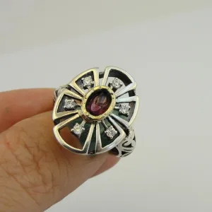 Hadar Designers garnet ring 9k yellow gold 925 silver 6,7,8,9,10 handmade (ms1678)y
