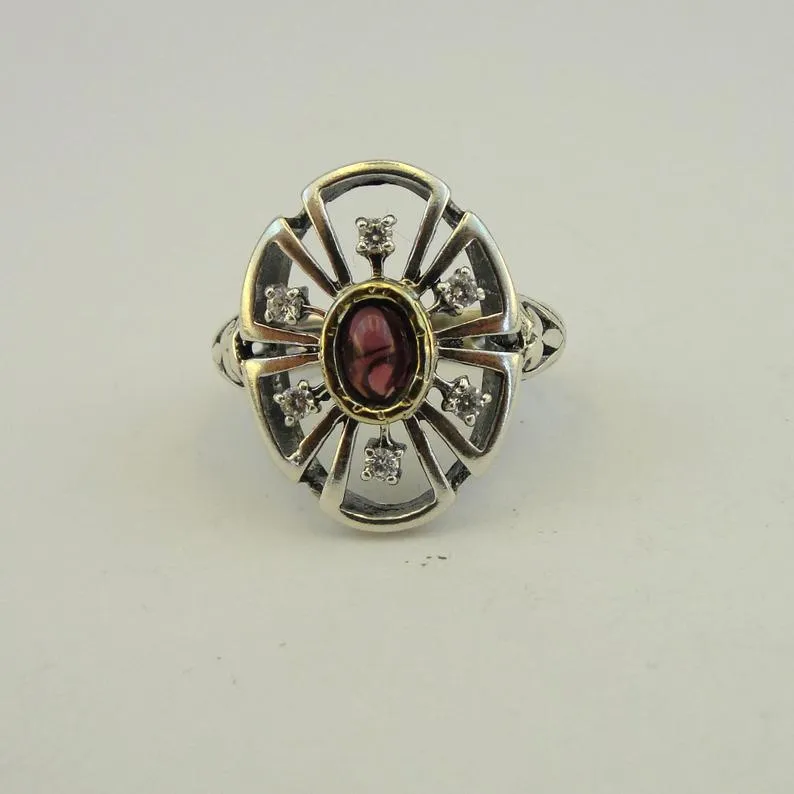 Hadar Designers garnet ring 9k yellow gold 925 silver 6,7,8,9,10 handmade (ms1678)y