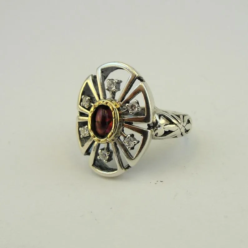 Hadar Designers garnet ring 9k yellow gold 925 silver 6,7,8,9,10 handmade (ms1678)y