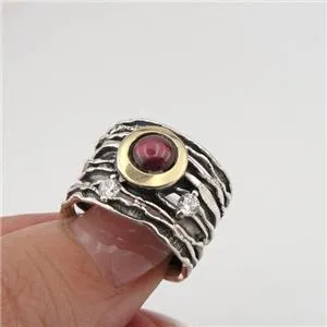 Hadar Designers Garnet Ring 9k Yellow Gold 925 Silver 6,7,8,9,10 Handmade (MS)