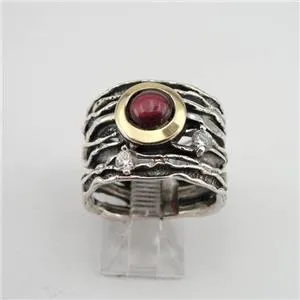 Hadar Designers Garnet Ring 9k Yellow Gold 925 Silver 6,7,8,9,10 Handmade (MS)