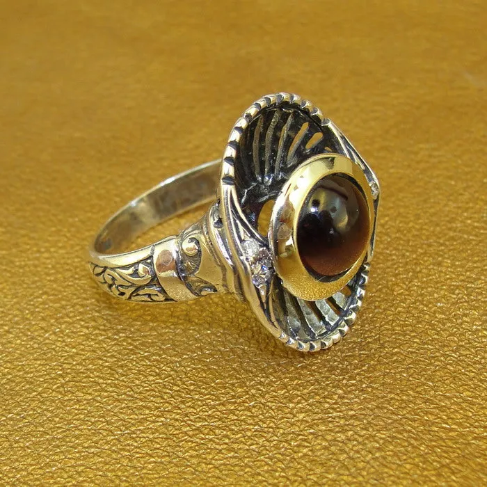 Hadar Designers Garnet Ring 9k Yellow Gold 925 Silver 7,7.5,8,9 Handmade (MS)y