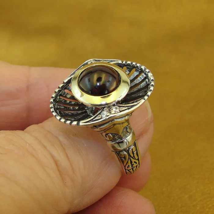 Hadar Designers Garnet Ring 9k Yellow Gold 925 Silver 7,7.5,8,9 Handmade (MS)y