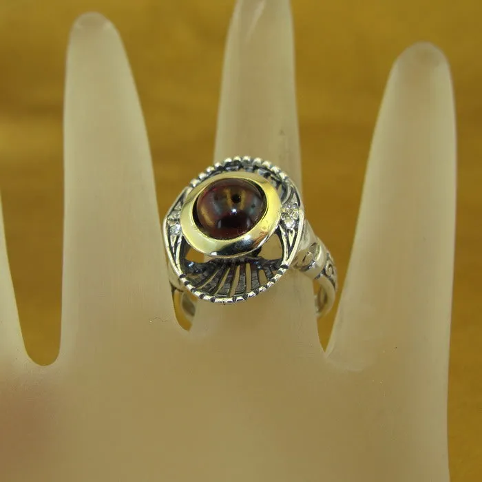 Hadar Designers Garnet Ring 9k Yellow Gold 925 Silver 7,7.5,8,9 Handmade (MS)y