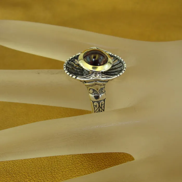 Hadar Designers Garnet Ring 9k Yellow Gold 925 Silver 7,7.5,8,9 Handmade (MS)y