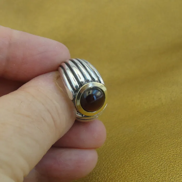 Hadar Designers Garnet Ring 9k Yellow Gold 925 Silver sz 6.5,7 Handmade (MS 1674)