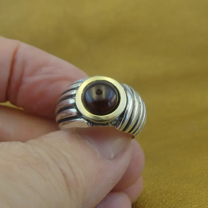 Hadar Designers Garnet Ring 9k Yellow Gold 925 Silver sz 6.5,7 Handmade (MS 1674)