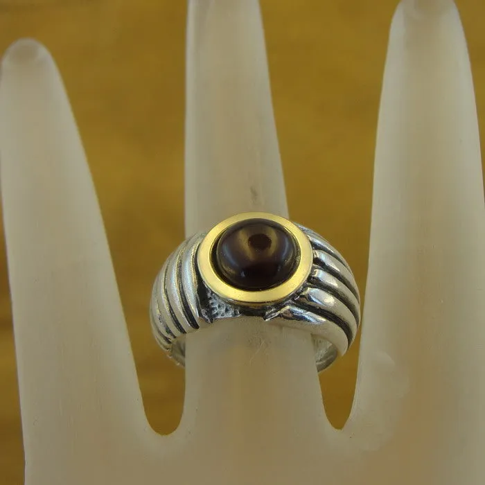 Hadar Designers Garnet Ring 9k Yellow Gold 925 Silver sz 6.5,7 Handmade (MS 1674)