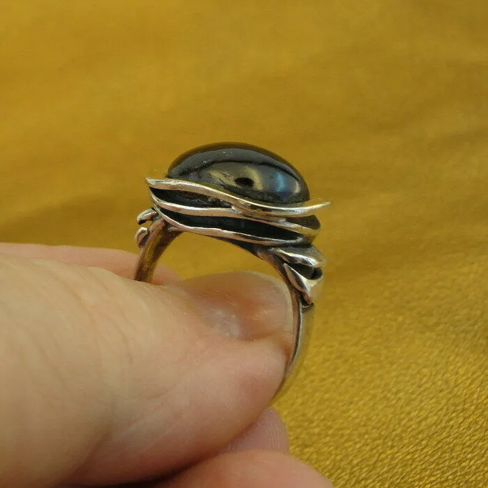 Hadar Designers Garnet Ring Handmade 9k Yellow Gold 925 Silver sz 6,7,8,9 (MS)7y