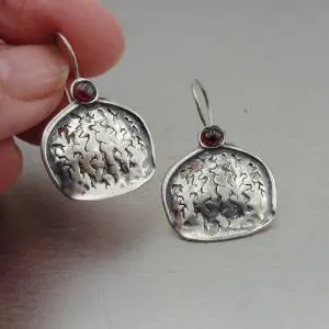 Hadar Designers Handmade 925 Sterling Silver Dangle Garnet Earrings (H) SALE