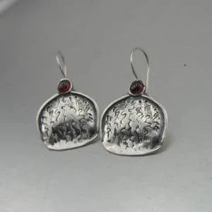 Hadar Designers Handmade 925 Sterling Silver Dangle Garnet Earrings (H) SALE