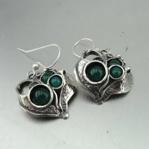 Hadar Designers Handmade 925 Sterling Silver Real Green Agate Earrings (H)