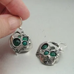 Hadar Designers Handmade 925 Sterling Silver Real Green Agate Earrings (H)