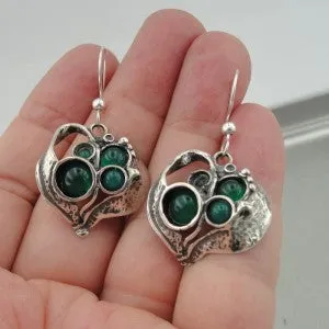 Hadar Designers Handmade 925 Sterling Silver Real Green Agate Earrings (H)