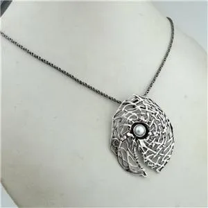 Hadar Designers Handmade Art Large 925 Sterling Silver Pendent Pearl (H 448)