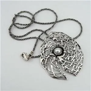 Hadar Designers Handmade Art Large 925 Sterling Silver Pendent Pearl (H 448)