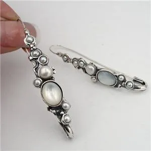 Hadar Designers Handmade Art Long Sterling Silver MOP Pearl Earrings (H 2151)