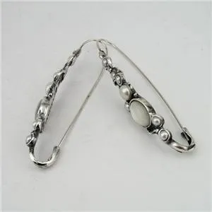 Hadar Designers Handmade Art Long Sterling Silver MOP Pearl Earrings (H 2151)