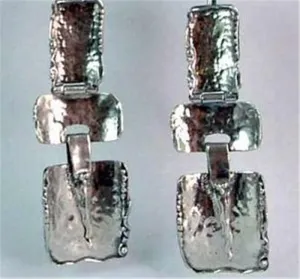 Hadar Designers Handmade Artistic 925 Sterling Silver Long Stud Earrings (H 2393