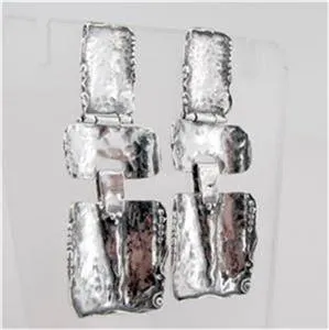 Hadar Designers Handmade Artistic 925 Sterling Silver Long Stud Earrings (H 2393
