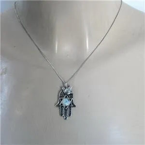 Hadar Designers Handmade Silver Hamsa Star of David Bird Roman Glass Pendant (as