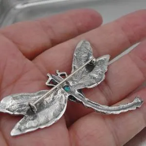Hadar Designers Handmade Sterling Silver Dragonfly Blue Opal Pin Brooch (as 8190