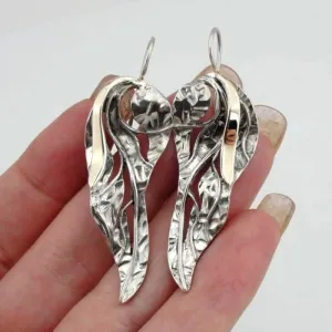 Hadar Designers Long Earrings 9K Yellow Gold Sterling Silver Handmade (s 2001)