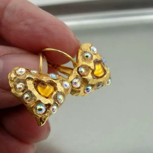 Hadar Designers NEW Handmade High Fashion 24k Yel Gold Murano Glass Earrings (as
