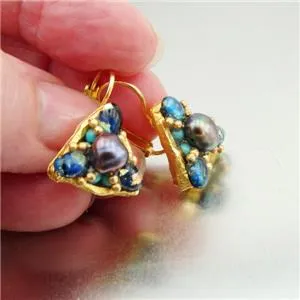 Hadar Designers NEW Handmade High Fashion 24k Yellow Gold Pl Pearl Earrings (as)