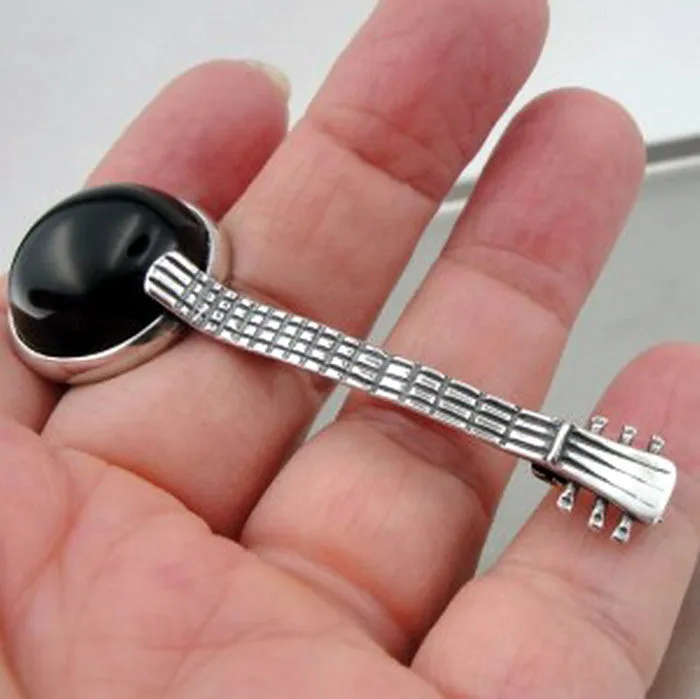 Hadar Designers onyx banjo brooch 925 sterling silver handmade artistic (h) last