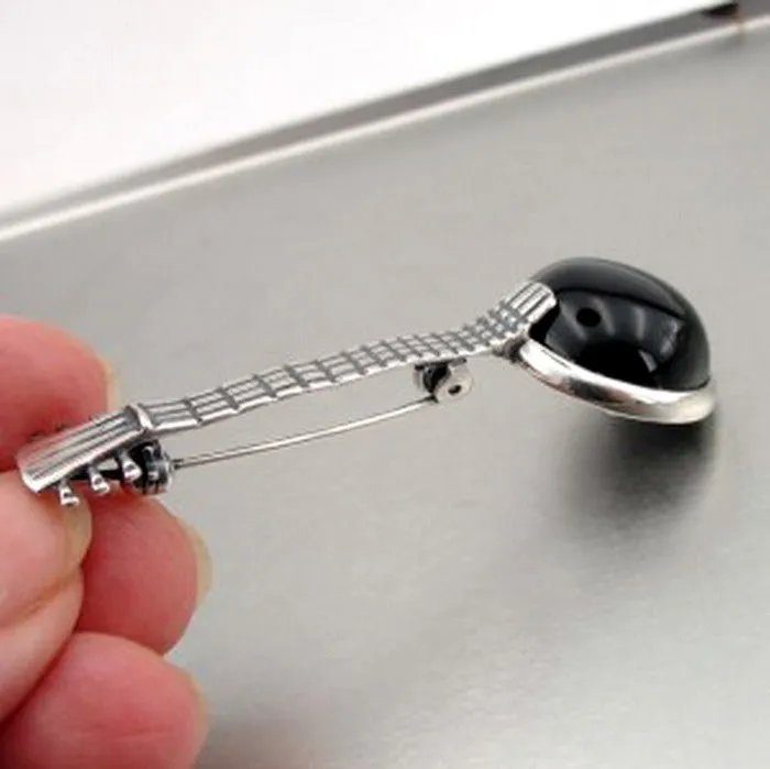 Hadar Designers onyx banjo brooch 925 sterling silver handmade artistic (h) last
