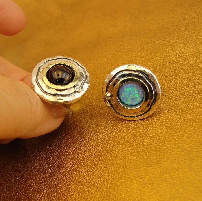 Hadar Designers Opal Ring Handmade 9k Yellow Gold 925 Silver 6,7,8,9,10 (MS)