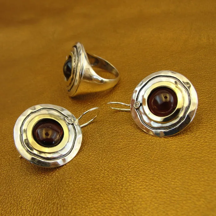 Hadar Designers Opal Ring Handmade 9k Yellow Gold 925 Silver 6,7,8,9,10 (MS)