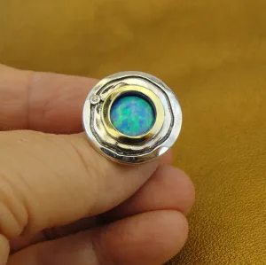 Hadar Designers Opal Ring Handmade 9k Yellow Gold 925 Silver 6,7,8,9,10 (MS)