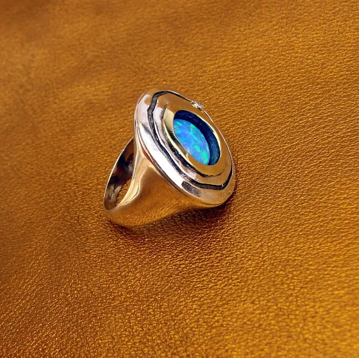Hadar Designers Opal Ring Handmade 9k Yellow Gold 925 Silver 6,7,8,9,10 (MS)