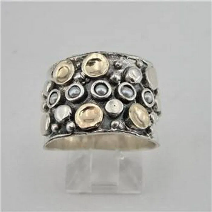 Hadar Designers Pearl Ring 9k Gold 925 Silver 5,5.5,6,6.5,7,8,9 Handmade (I r487