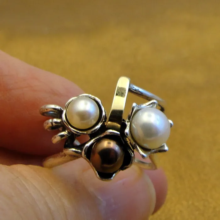 Hadar Designers Pearl Ring, Handmade 9k Yellow Gold 925 Silver (ms)Y