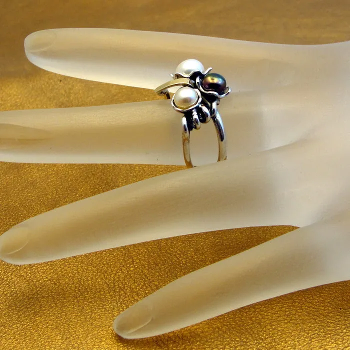 Hadar Designers Pearl Ring, Handmade 9k Yellow Gold 925 Silver (ms)Y