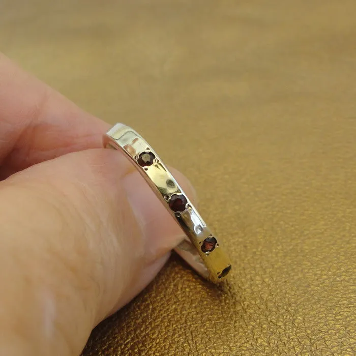 Hadar Designers red garnet ring 6,7,8,9,10 handmade 9k gold 925 silver (i r308)y