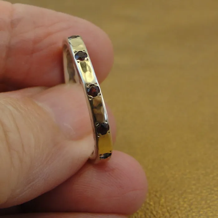 Hadar Designers red garnet ring 6,7,8,9,10 handmade 9k gold 925 silver (i r308)y