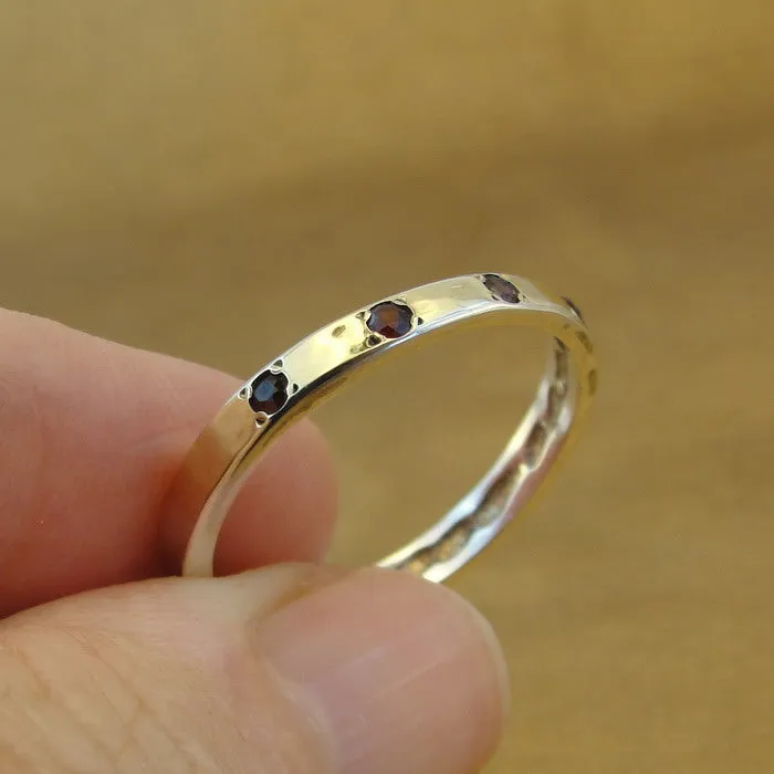 Hadar Designers red garnet ring 6,7,8,9,10 handmade 9k gold 925 silver (i r308)y