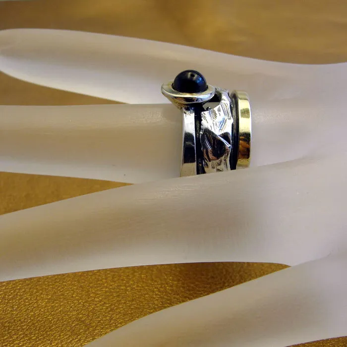 Hadar Designers Red Garnet Ring 7,8,9,10 Handmade 9k Yellow Gold 925 Silver (MS)
