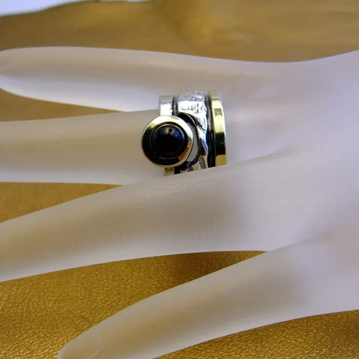 Hadar Designers Red Garnet Ring 7,8,9,10 Handmade 9k Yellow Gold 925 Silver (MS)