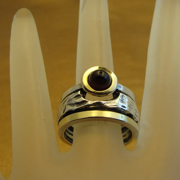 Hadar Designers Red Garnet Ring 7,8,9,10 Handmade 9k Yellow Gold 925 Silver (MS)