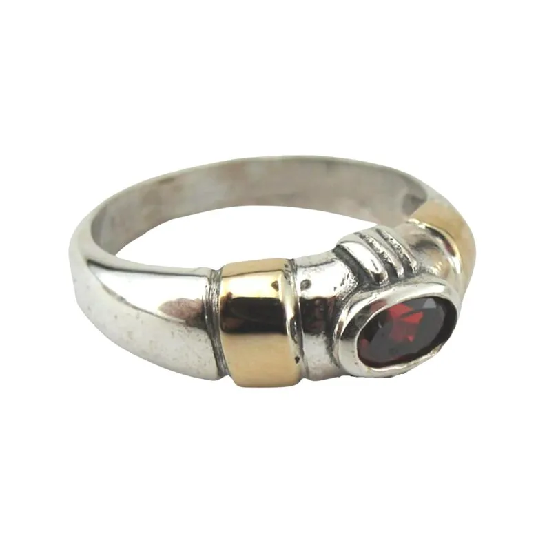 Hadar Designers Red Garnet Ring Handmade 9k Yellow Gold 925 Silver 6,7,8,9 (vs)