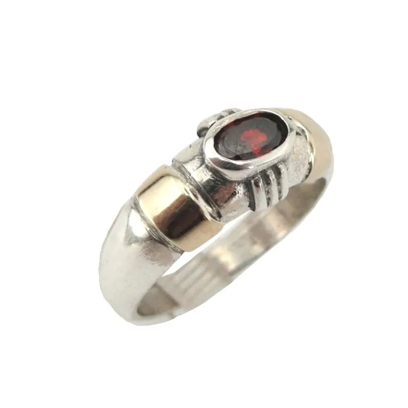Hadar Designers Red Garnet Ring Handmade 9k Yellow Gold 925 Silver 6,7,8,9 (vs)