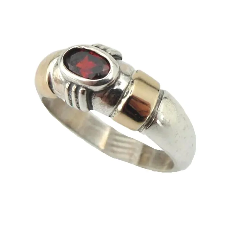 Hadar Designers Red Garnet Ring Handmade 9k Yellow Gold 925 Silver 6,7,8,9 (vs)
