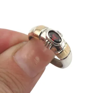 Hadar Designers Red Garnet Ring Handmade 9k Yellow Gold 925 Silver 6,7,8,9 (vs)