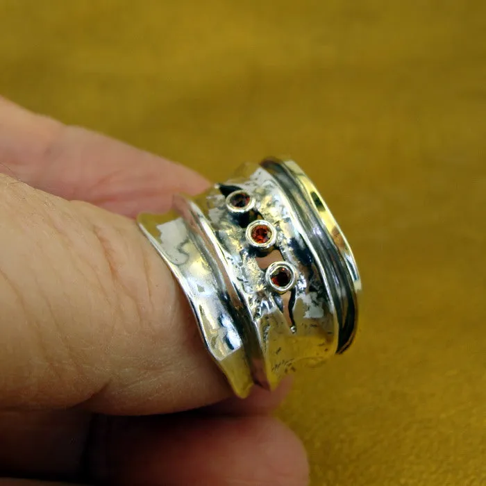 Hadar Designers Red Zircon Ring 9k Yellow Gold 925 Silver sz 7,8,9,10 (MS)y